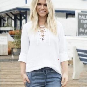 ANTHROPOLOGIE CLOTH & STONE White Bell Sleeve Lace-Up Top Shirt 100% Cotton S